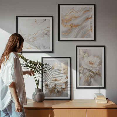 Polyptychon mit rahmen Blumen, heller Hintergrund, Marmormuster