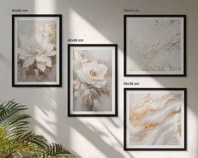 Polyptychon mit Rahmen Blumen auf hellem Hintergrund mit Marmormuster