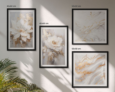 Polyptychon mit rahmen Blumen, heller Hintergrund, Marmormuster