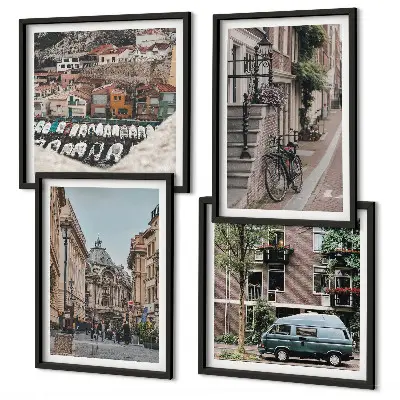Stadtansichten von Gebäuden als gerahmtes Polyptychon
