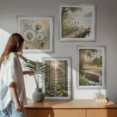 Wanddeko-Set mit Motiv Waldlandschaft und See