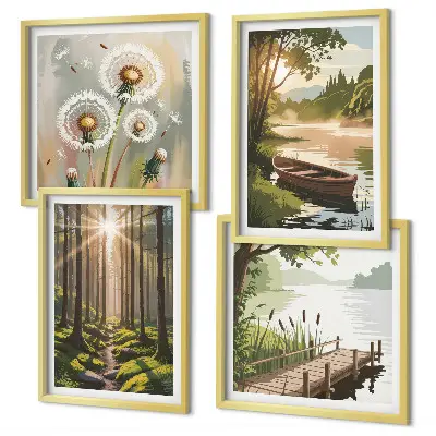 Wanddeko-Set mit Motiv Waldlandschaft und See