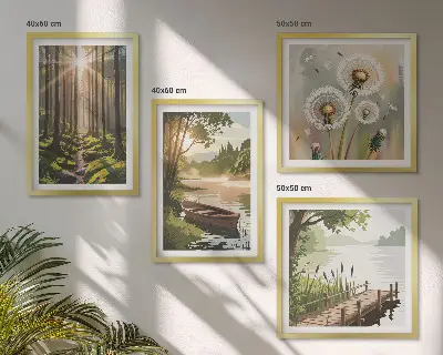 Wanddeko-Set mit Motiv Waldlandschaft und See