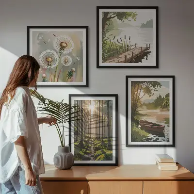 Wanddeko-Set mit Motiv Waldlandschaft und See