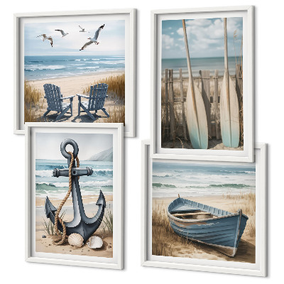 Polyptychon mit rahmen Anker, Boot, Ruder, Strand