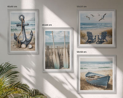Polyptychon mit rahmen Anker, Boot, Ruder, Strand