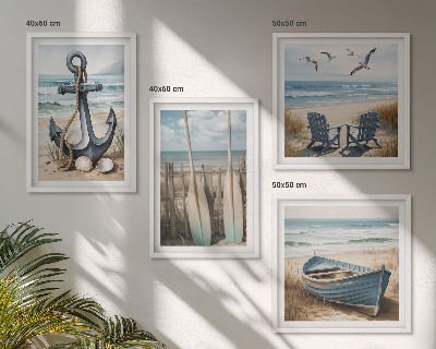 Polyptychon mit rahmen Anker, Boot, Ruder, Strand