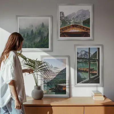 Hütten am Bergsee als gerahmtes Polyptychon