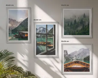 Hütten am Bergsee als gerahmtes Polyptychon