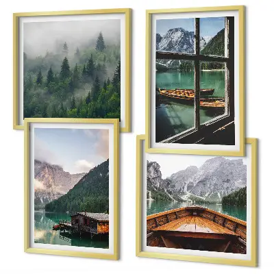 Hütten am Bergsee als gerahmtes Polyptychon