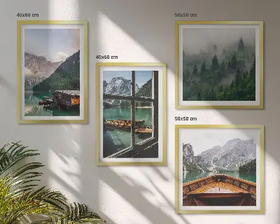 Hütten am Bergsee als gerahmtes Polyptychon