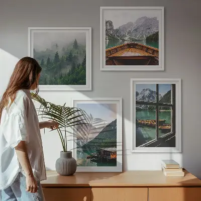 Hütten am Bergsee als gerahmtes Polyptychon