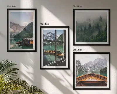Hütten am Bergsee als gerahmtes Polyptychon