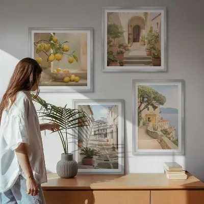 Zitrusbaum im Fenster am Meer Polyptychon mit Rahmen