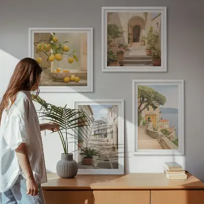 Zitrusbaum im Fenster am Meer Polyptychon mit Rahmen