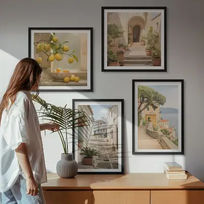 Zitrusbaum im Fenster am Meer Polyptychon mit Rahmen