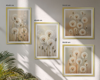Polyptychon mit rahmen Weiße Löwenzahnblüten auf hellem Hintergrund