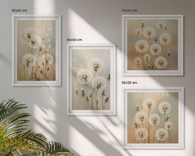 Polyptychon mit rahmen Weiße Löwenzahnblüten auf hellem Hintergrund