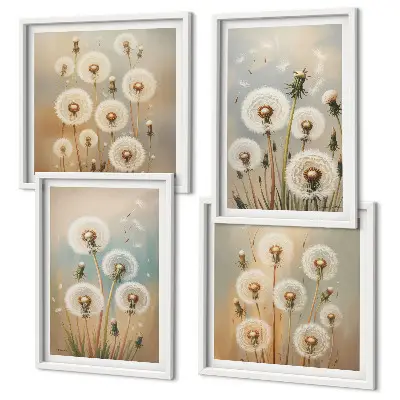 Wanddeko-Set mit pastellfarbenen Löwenzahnblüten