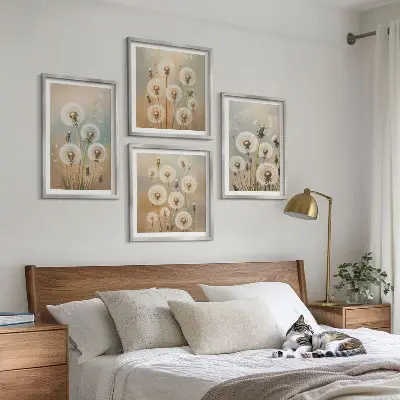 Wanddeko-Set mit pastellfarbenen Löwenzahnblüten
