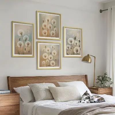 Wanddeko-Set mit pastellfarbenen Löwenzahnblüten