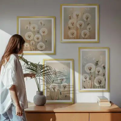 Wanddeko-Set mit pastellfarbenen Löwenzahnblüten