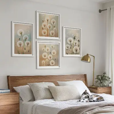 Wanddeko-Set mit pastellfarbenen Löwenzahnblüten