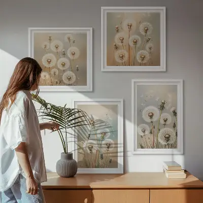 Wanddeko-Set mit pastellfarbenen Löwenzahnblüten