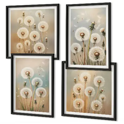 Wanddeko-Set mit pastellfarbenen Löwenzahnblüten