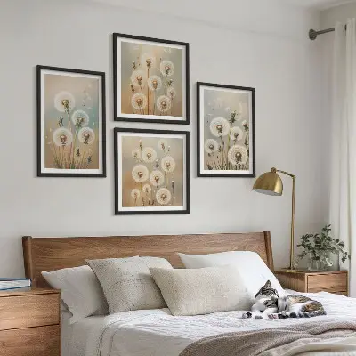 Wanddeko-Set mit pastellfarbenen Löwenzahnblüten