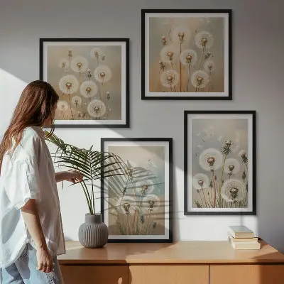 Wanddeko-Set mit pastellfarbenen Löwenzahnblüten