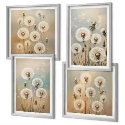 Wanddeko-Set mit pastellfarbenen Löwenzahnblüten
