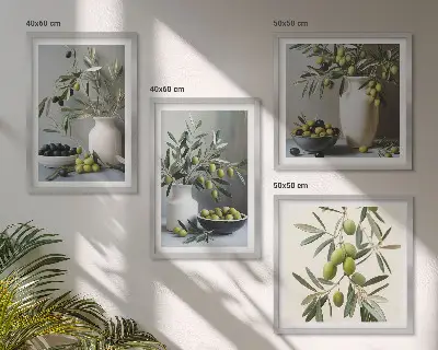 Oliven in grauen Vasen Polyptychon mit Rahmen