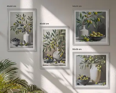 Wanddeko-Set in Keramikgrau im Oliven-Design