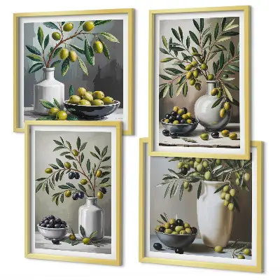 Wanddeko-Set in Keramikgrau im Oliven-Design