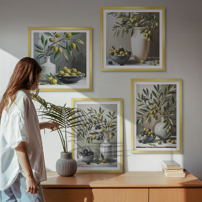 Wanddeko-set Oliven in Keramikgrau