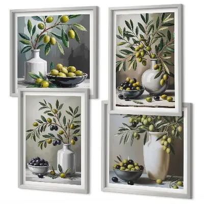 Wanddeko-Set in Keramikgrau im Oliven-Design