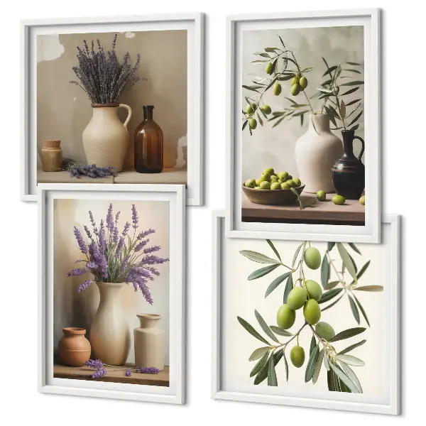 Blumen in Vasen Polyptychon mit Rahmen als Wanddekoration