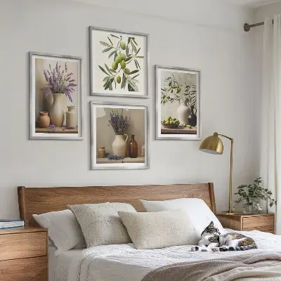 Blumen in Vasen Polyptychon mit Rahmen als Wanddekoration