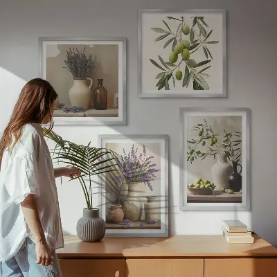 Blumen in Vasen Polyptychon mit Rahmen als Wanddekoration