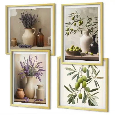 Blumen in Vasen Polyptychon mit Rahmen als Wanddekoration