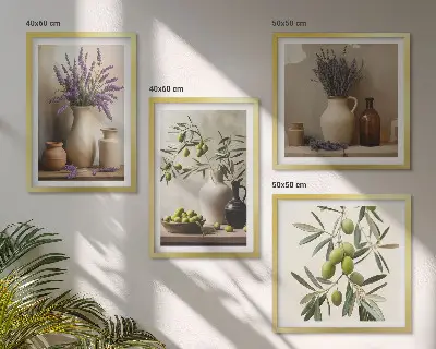 Blumen in Vasen Polyptychon mit Rahmen als Wanddekoration