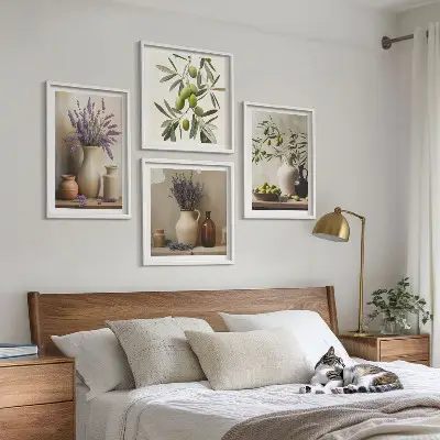 Blumen in Vasen Polyptychon mit Rahmen als Wanddekoration