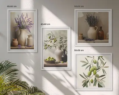 Blumen in Vasen Polyptychon mit Rahmen als Wanddekoration