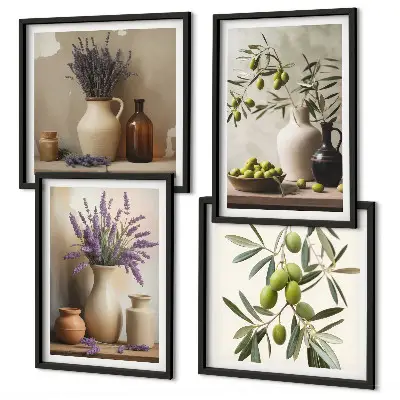 Blumen in Vasen Polyptychon mit Rahmen als Wanddekoration