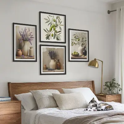 Blumen in Vasen Polyptychon mit Rahmen als Wanddekoration