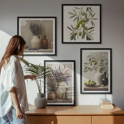Blumen in Vasen Polyptychon mit Rahmen als Wanddekoration