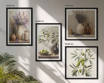 Blumen in Vasen Polyptychon mit Rahmen als Wanddekoration