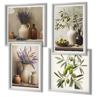 Blumen in Vasen Polyptychon mit Rahmen als Wanddekoration