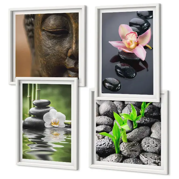 Wanddeko-Set friedliche Blumen-und-Buddha-Komposition im Zen-Stil